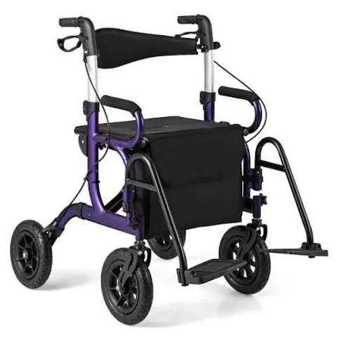 COSTWAY 2-IN-1 FOLDABLE ROLLATOR WALKER WITH SEAT AND PNEUMATIC TIRES FOR ALL TERRAIN