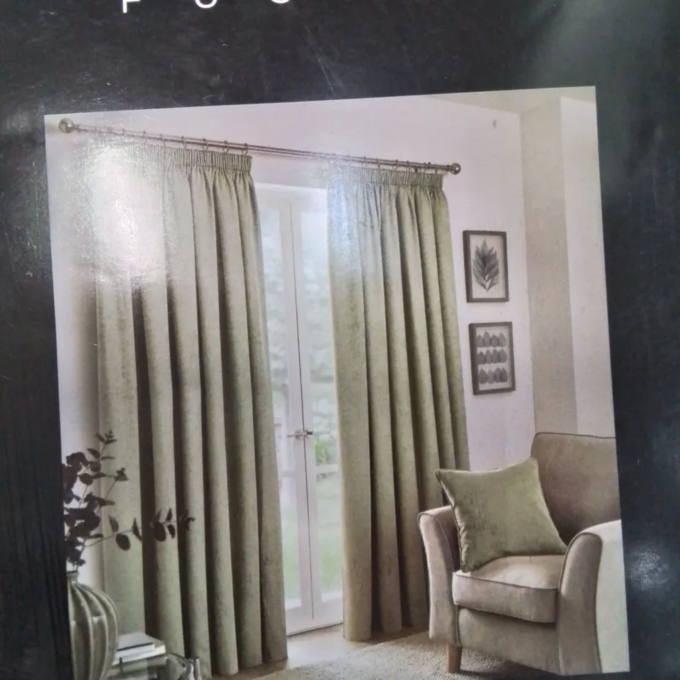 CARIANNA PENCIL PLEAT ROOM DARKENING CURTAINS IN LIGHT PASTEL GREEN - 168cmc X 228cm (66 X 90 )