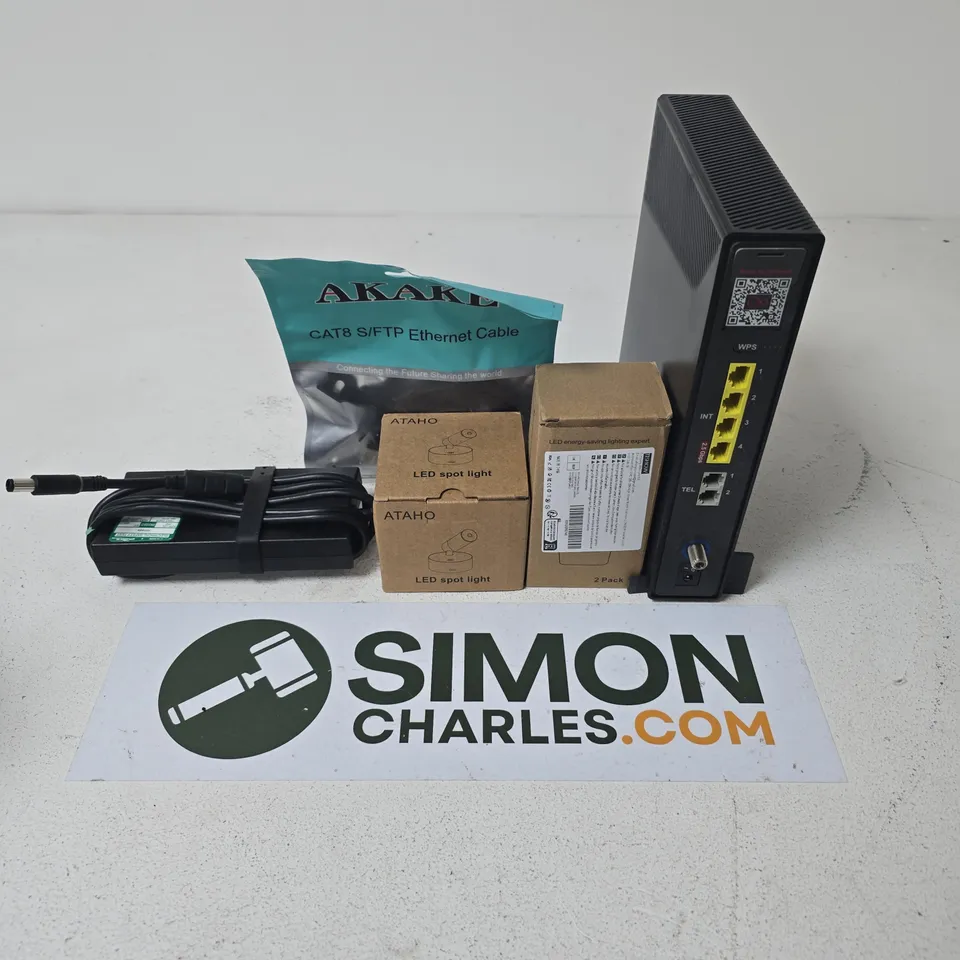 APPROXIMATELY 8 ASSORTED HOUSEHOLD ITEMS TO INCLUDE LED SPOT LIGHT, AKAKE ETHERNET CABLE, FLASHLIGHTS, ETC