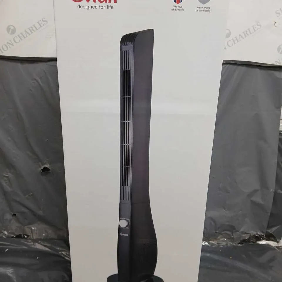 BOXED SWAN TOWER FAN IN BLACK RRP £39