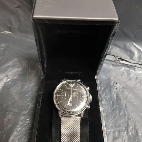 Emporio Armani Chronograph Wristwatch – Stainless Steel Mesh Bracelet - BOXED