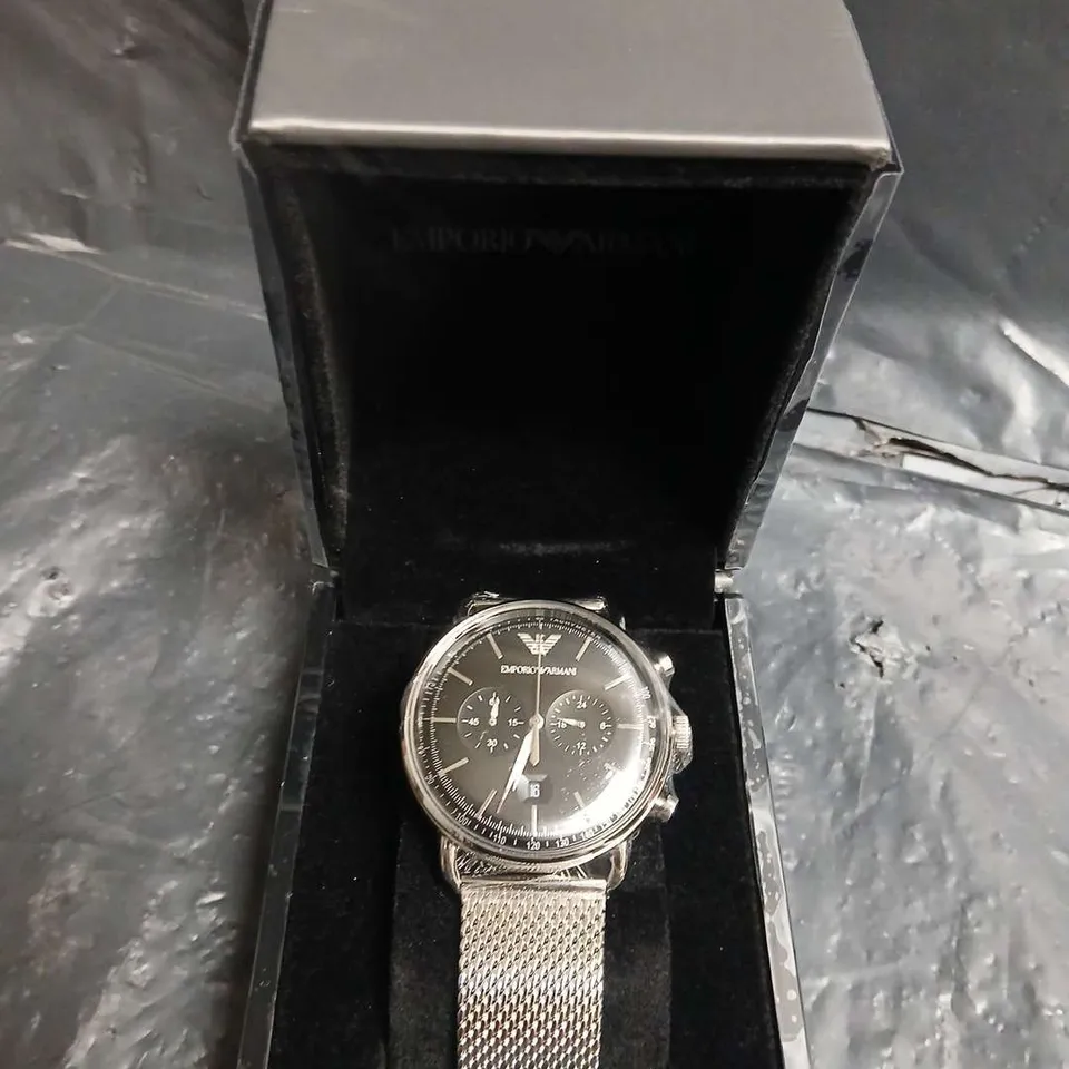 Emporio Armani Chronograph Wristwatch – Stainless Steel Mesh Bracelet - BOXED
