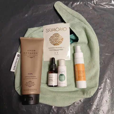 GLOSSYBOX COSMETICS BAG WITH SELECTION OF ASSORTED COSMETIC PRODUCTS