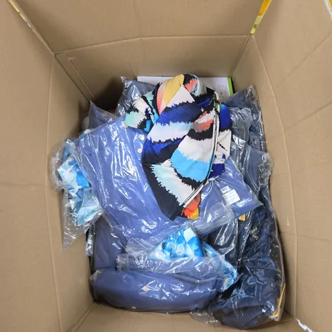BOX OF APPROXIMATELY 30 ASSORTED CLOTHING ITEMS TO INCLUDE: LA MAREY BLUE FLORAL BLOUSE