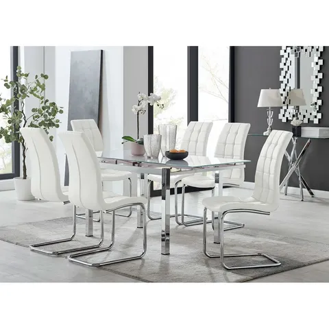 BOXED TIERRA GLASS AND CHROME METAL EXTENDABLE MODERN DINING TABLE 