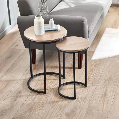BOXED JULIAN BOWEN TRIBECA ROUND NESTING SIDE TABLES - SONOMA OAK/BLACK (1 BOX)