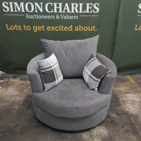 DESIGNER LACI UPHOLSTERED SWIVEL ARMCHAIR - DARK GREY