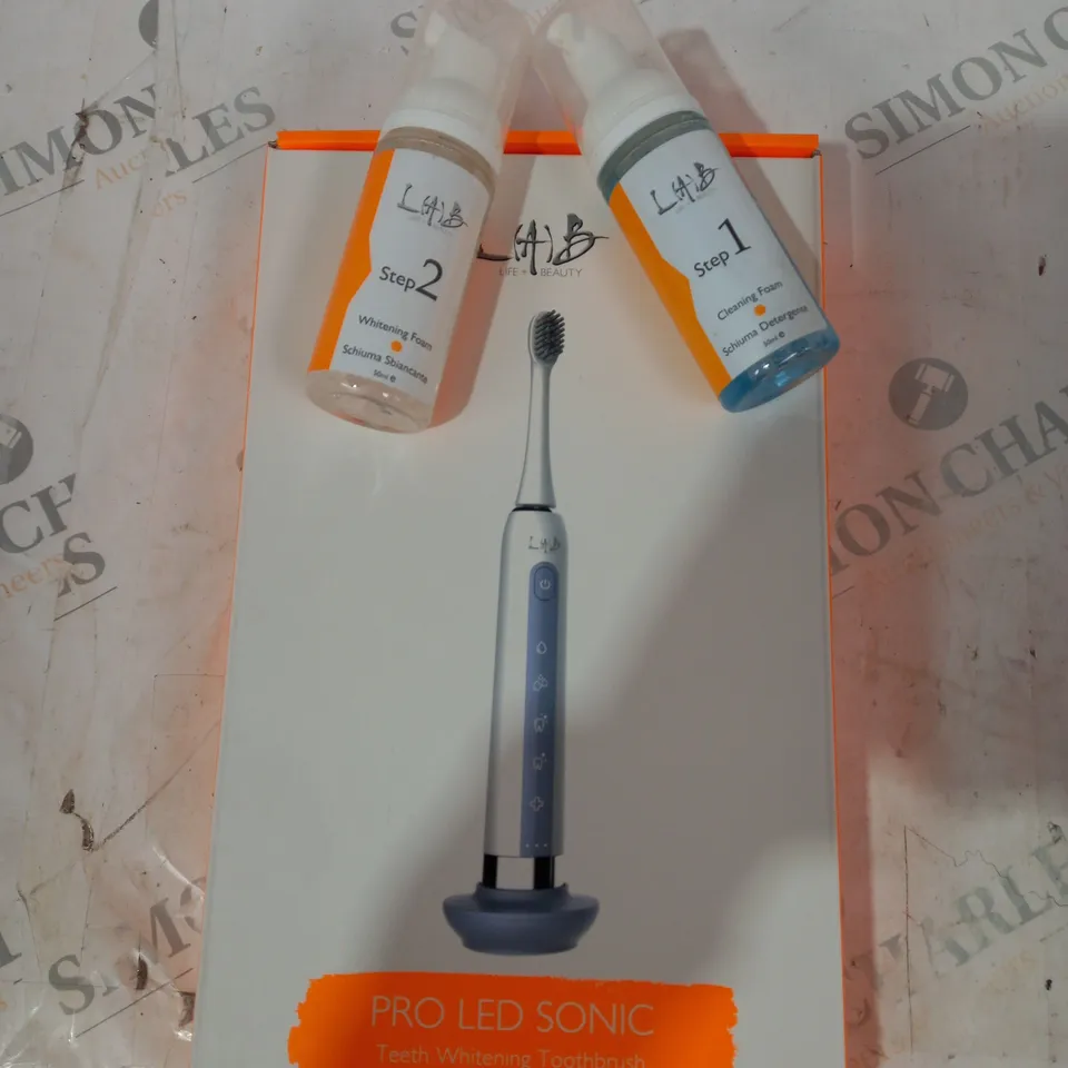 BOXED AND SEALED LAB PRO LED SONIC TEETH WHITENING TOOTHBRUSH WITH ACCESSORIES 