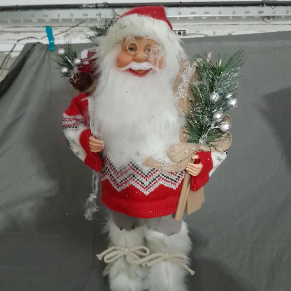 40 CM STANDING SANTA WITH SKIS CHRISTMAS DECORATION RRP £25.99