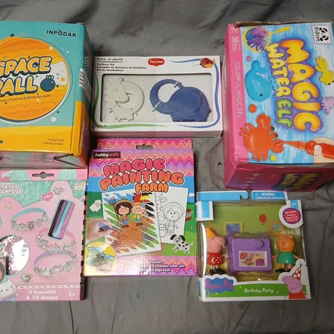 LOT OF 6 ASSORTED CHILDREN'S TOYS AND CRAFT ITEMS TO INCLUDE MAGIC WATER GEL AND SPACE BALL