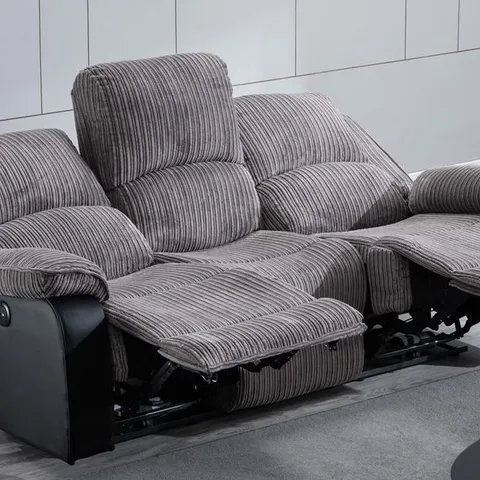 BOXED DESIGNER ELECTRIC 3 SEATER GREY FABRIC RECLINER SOFA (1BOX)