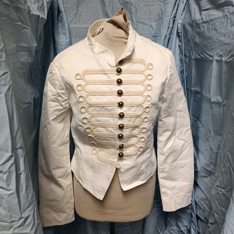 ZARA WHITE MILITARY-STYLE JACKET/BLOUSE WITH FROG FASTENING – WOMEN'S, UK 14-16 (EU L) – MADE IN CHINA
