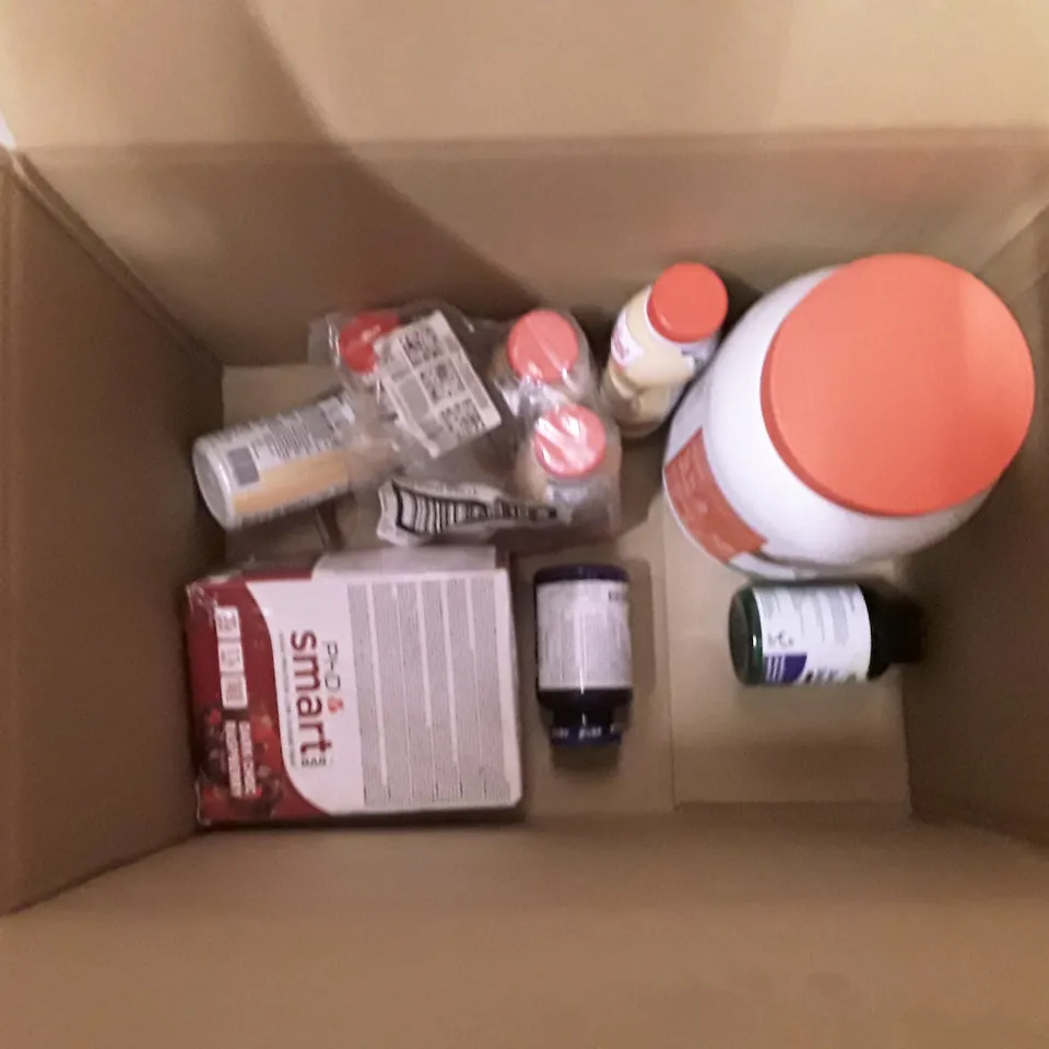 BOX TO CONTAIN AN ASSORTMENT OF ITEMS TO INCLUDE, PROTEIN BARS, SLIM FAST SHAKES, SUPPLEMENTS ECT