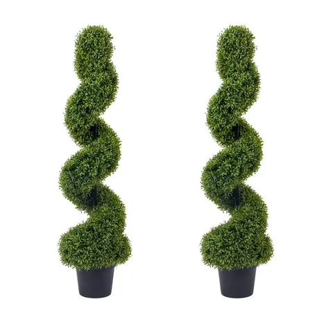 BOXED GARVEE 48 INCH ARTIFICIAL POTTED PLANTS SPIRAL TOPIARY 2 PACK FAKE PLANTS FAUX TREES FOR OUTDOOR PATIO GARDEN INDOOR HOME DECORATION