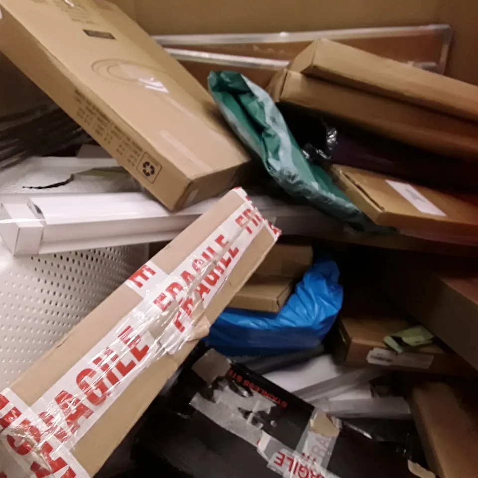 PALLET OF ASSORTED HOUSEHOLD ITEMS TO INCLUDE LED PANEL LIGHT, ROLLING BARSTOOL AND TOILET SEATS