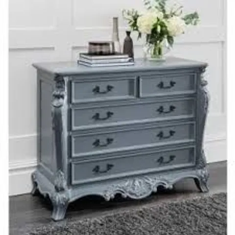 BOXED HOMESDIRECT365 GREY CHLOE 5 DRAWER CHEST OF DRAWERS