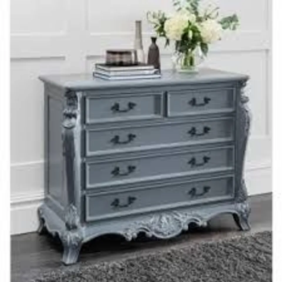 BOXED HOMESDIRECT365 GREY CHLOE 5 DRAWER CHEST OF DRAWERS