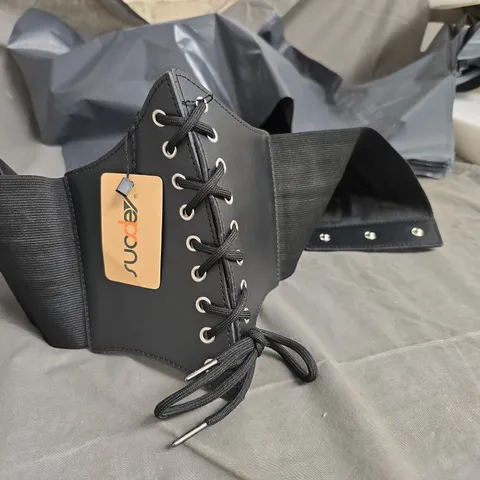 BLACK LACE-UP CORSET WITH ELASTIC SIDE PANEL 