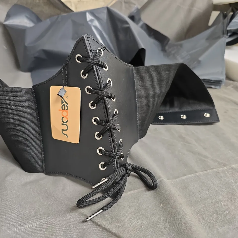 BLACK LACE-UP CORSET WITH ELASTIC SIDE PANEL 