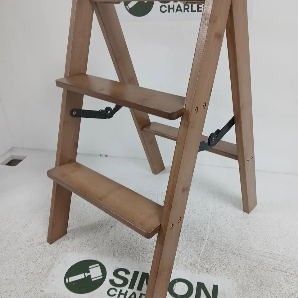 WOODEN A-FRAME STEP LADDER, TWO-STEP – NATURAL WOOD