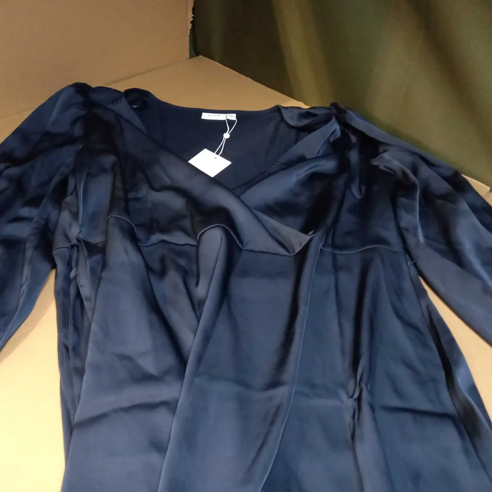 VILLA NAVY SATIN PLUNG MAXI DRESS 