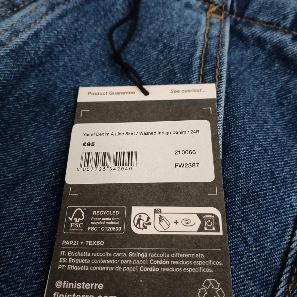 YARREL DENIM A-LINE SKIRT – WASHED INDIGO DENIM, UK 24 (24R) – FINISTERRE