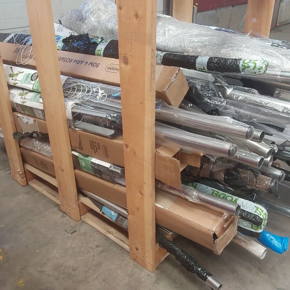 PALLET CONTAINING A LARGE QUANTITY OF CLOTHES DRYERS AND PARASOLS ECT