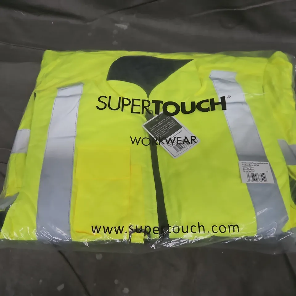 BAGGED SUPERTOUCH HI VIS REVERSIBLE FLEECE LINED BODYWARMER IN YELLOW - MEDIUM
