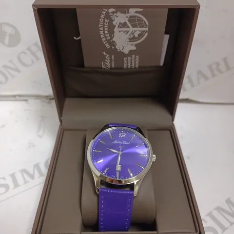 BOXED MATHEY-TISSOT WATCH - SWISS MADE - SAPPHIRE CRYSTAL - STAINLESS STEEL CASE - LEATHER STRAP - WATER RESISTANT 5 ATM.