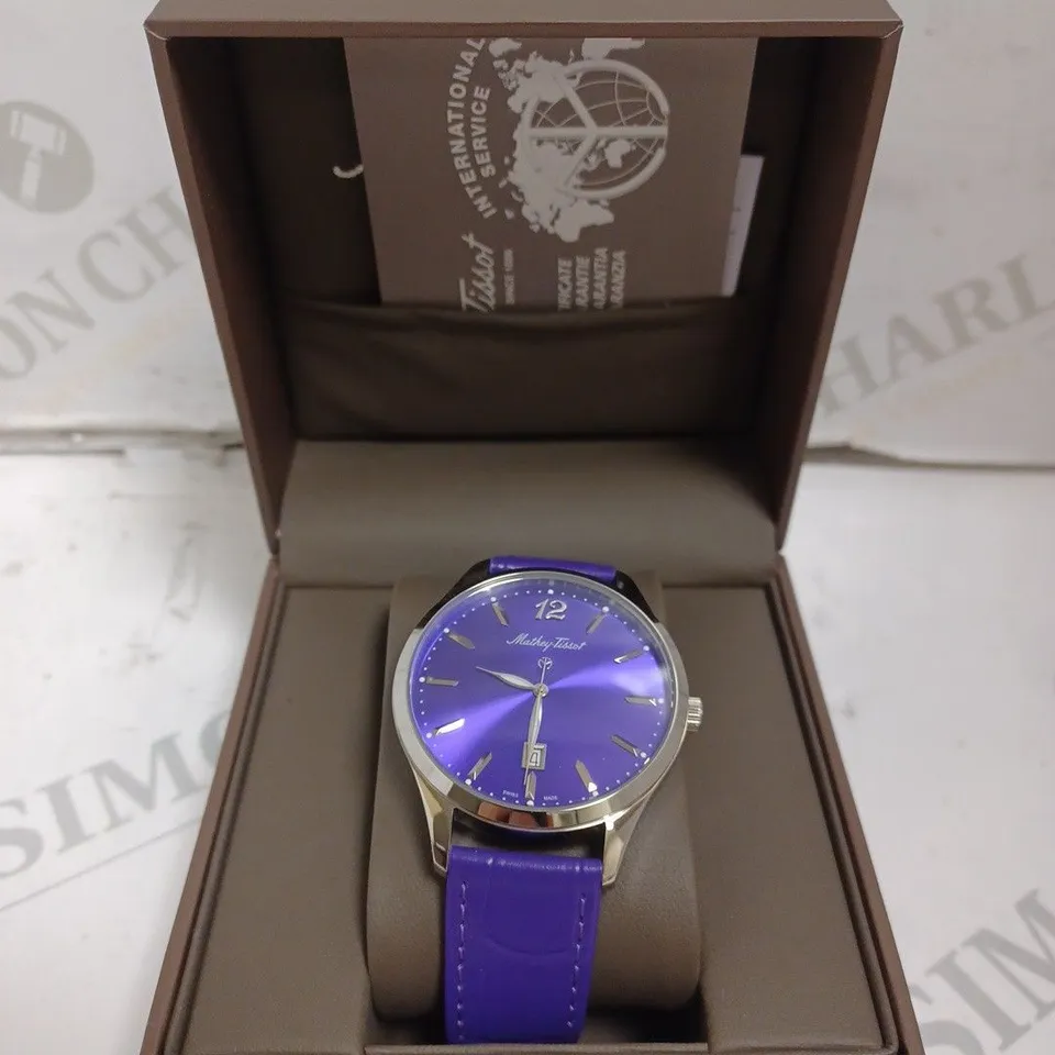 BOXED MATHEY-TISSOT WATCH - SWISS MADE - SAPPHIRE CRYSTAL - STAINLESS STEEL CASE - LEATHER STRAP - WATER RESISTANT 5 ATM. 