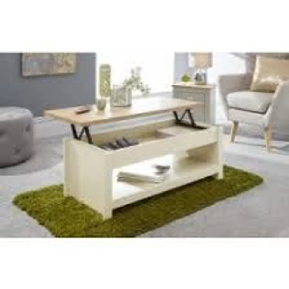 BOXED LANCASTER LIFT UP COFFEE TABLE - CREAM (1 BOX)