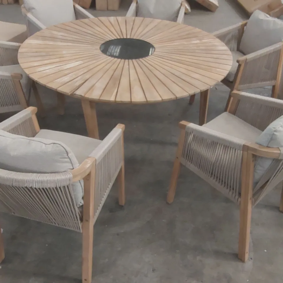 ROYALCRAFT ROMA 150CM 6 SEAT TABLE SET WITH ROPE LOUNGE DINING CHAIRS