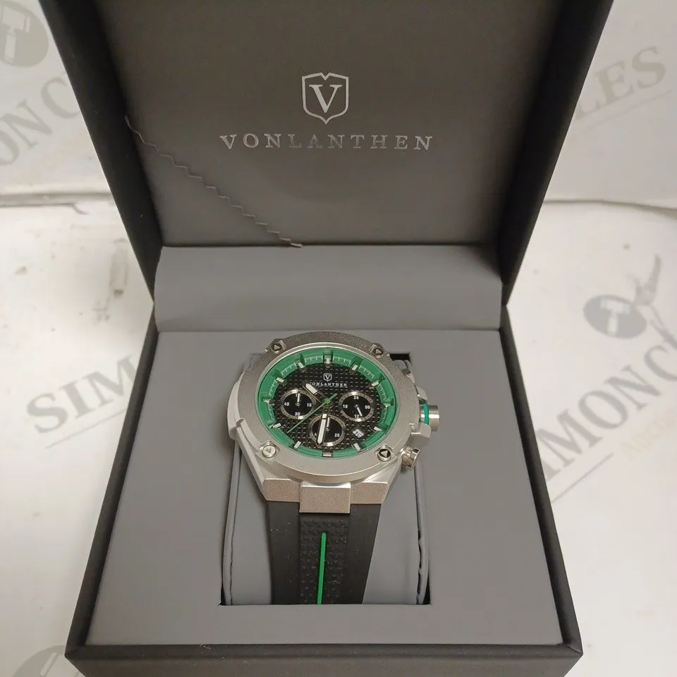 MENS VONLANTHEN CHRONOGRAPH WATCH – V200 – TEXTURED DIAL – 3ATM WATER RESISTANT – BLACK RUBBER STRAP