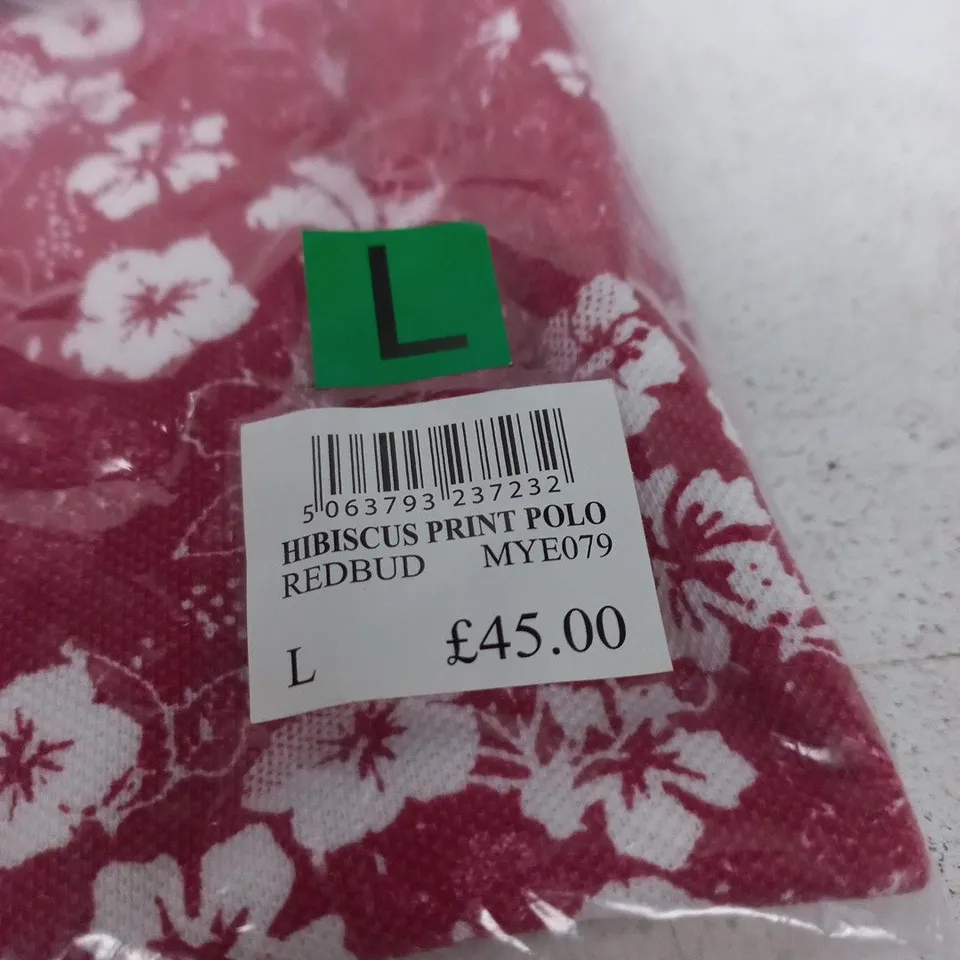 CREW CLOTHING COMPANY - HIBISCUS PRINT POLO SHIRT – RED/WHITE, UK SIZE L (CLOTHING, MEN) 