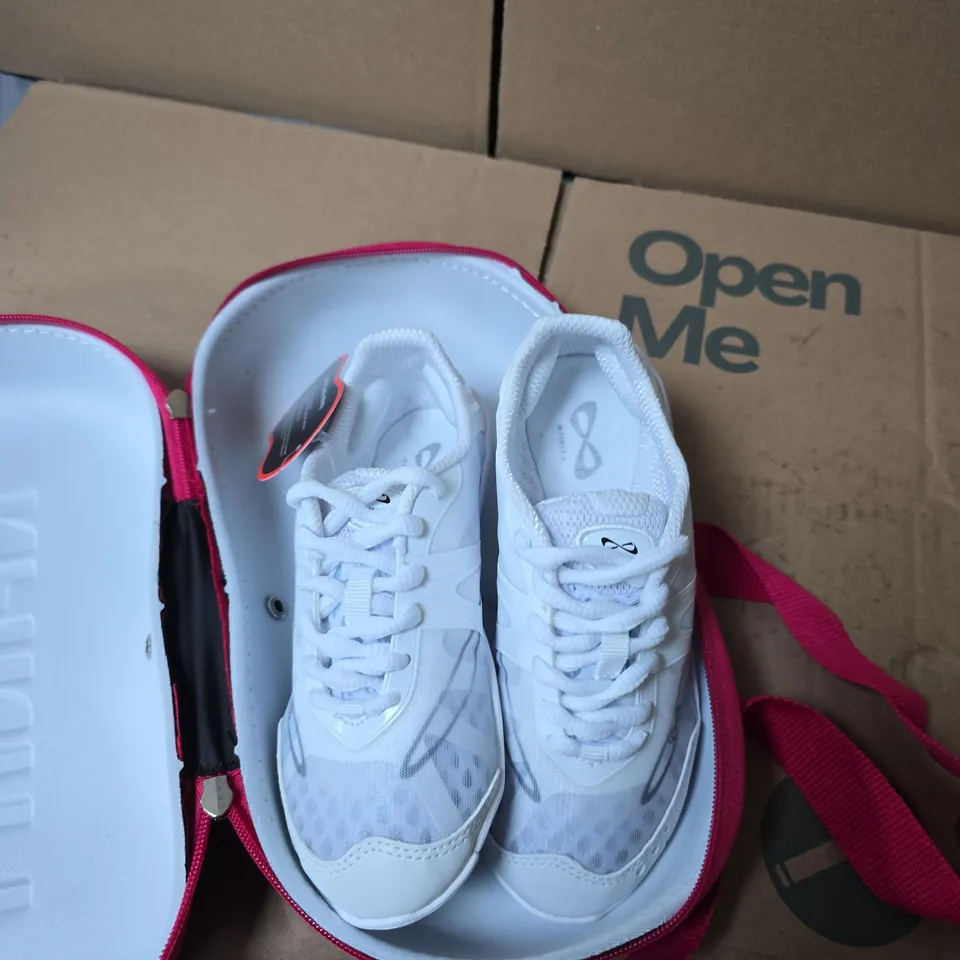 VENGEANCE SHOES – YOUTH SIZE Y2, WHITE, WITH PINK CARRY BAG (NFS-1010-00-Y2)