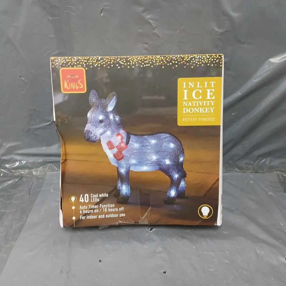 BOXED THREE KINGS INLIT ICE NATIVITY DONKEY