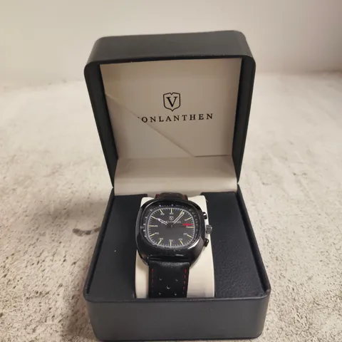 VONLANTHEN WRISTWATCH – BLACK DIAL, PERFORATED LEATHER STRAP