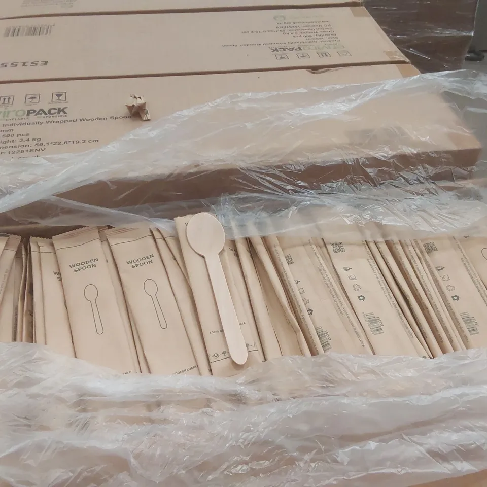 PALLET CONTAINING APPROXIMATELY 25,000 ENVIRONMENTALLY FRIENDLY DISPOSABLE WOODEN SPOONS