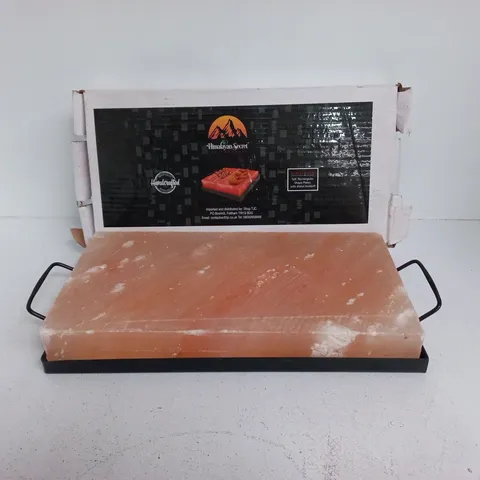 BOXED HIMALAYAN SECRET RECTANGULAR SHAPE SALT PLATE WITH METAL HOLDER