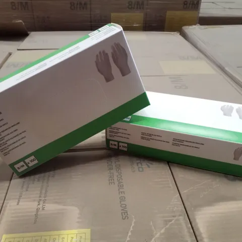PALLET OF APPROXIMATELY 56 INTCO VINYL DISPOSABLE GLOVES 100PK BOXES - MEDIUM