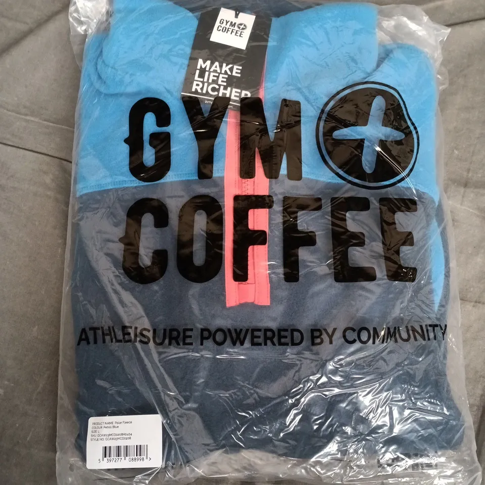 BAGGED GYM COFFEE POLAR FLEECE HOODIE – PETROL BLUE – UK SIZE L