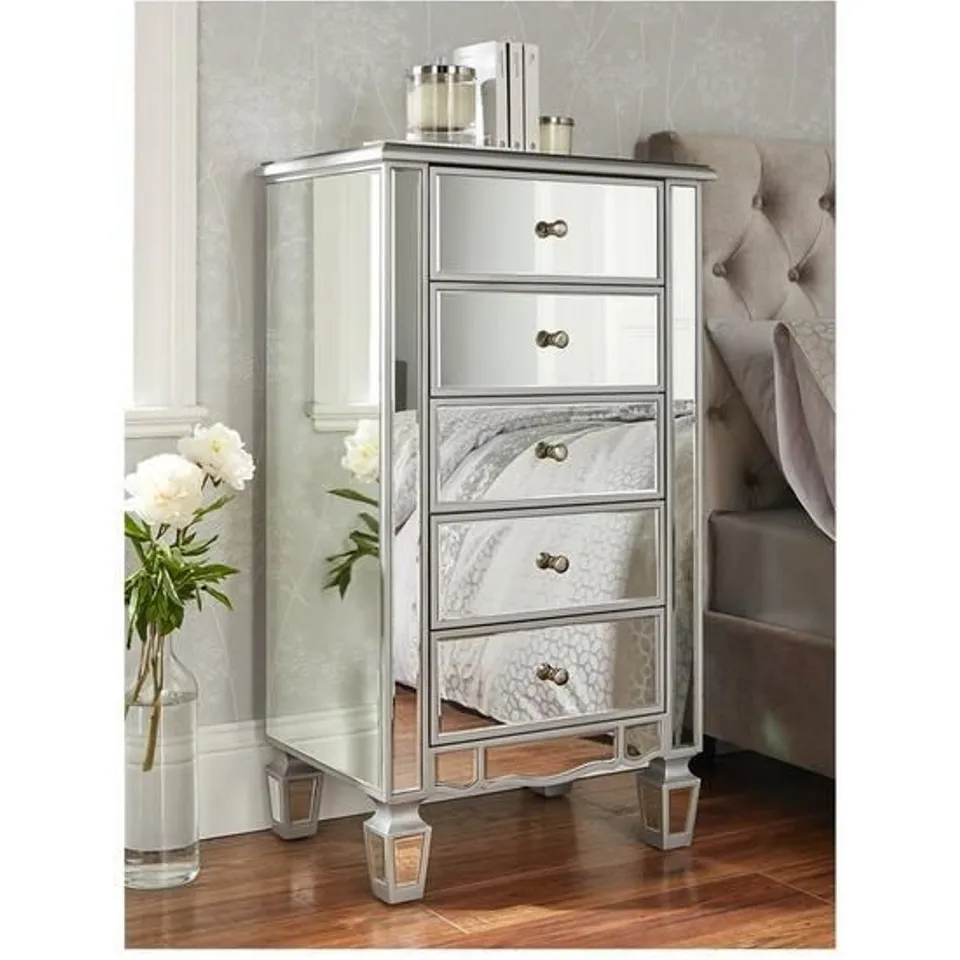 BOXED GRADE 1 MIRAGE MIRRORED TALL 5 DRAWER CHEST (1 BOX) RRP £289