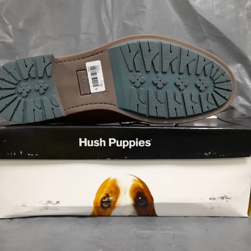 BOXED PAIR OF HUSH PUPPIES LYNTON LACE UP SHOES IN CHESTNUT SIZE UK 10