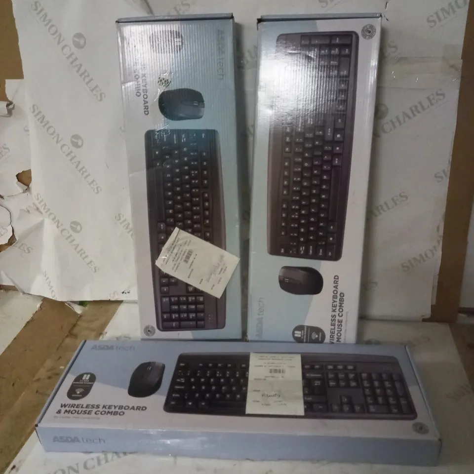 LOT OF 3 ASDA TECH WIRELESS KEYBOARD & MOUSE COMBO SETS