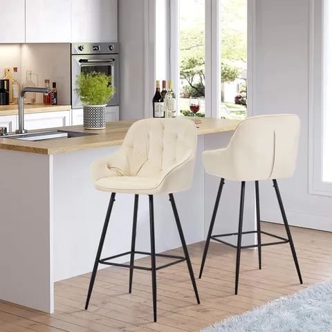 BOXED GARVIES BAR STOOLS [VELVET] [SET OF 2] [65CM] - CREAM