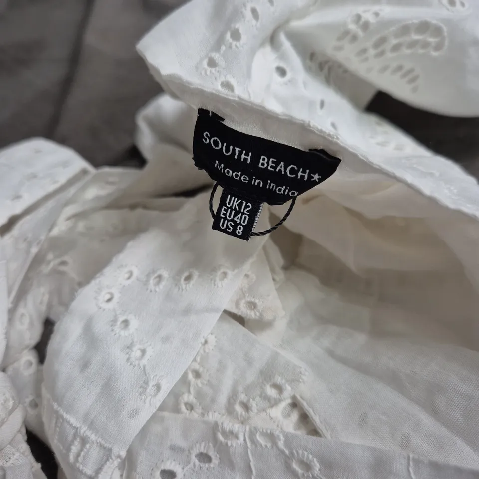 SOUTH BEACH WHITE EYELET TOP, UK 12 (EU 40, US 8) – MADE IN INDIA
