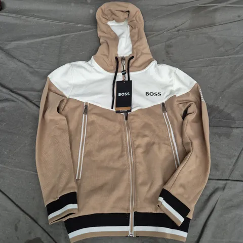 BOSS KIDS CAMEL & WHITE DOUBLE-FACE ZIP HOODIE JACKET UK 7-8 (EU 128)