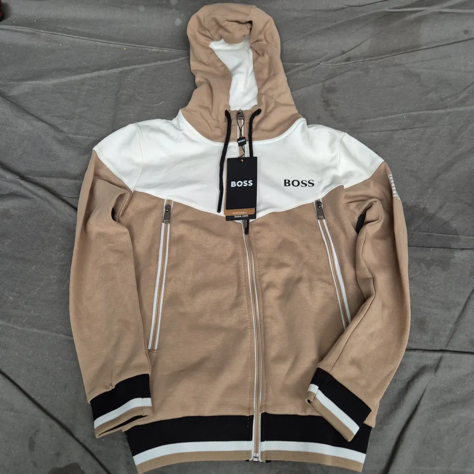 BOSS KIDS CAMEL & WHITE DOUBLE-FACE ZIP HOODIE JACKET UK 7-8 (EU 128)