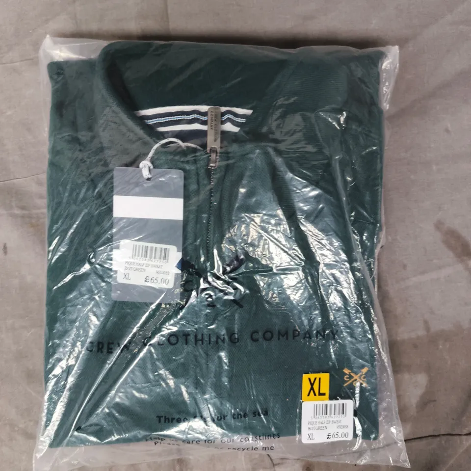 BAGGED CREW CLOTHING COMPANY PIQUE HALF ZIP SWEATER IN GREEN SIZE XL