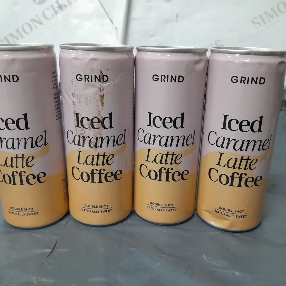 LOT OF 21 250ML CANS OF GRIND ICED CARAMEL LATTE COFFEE